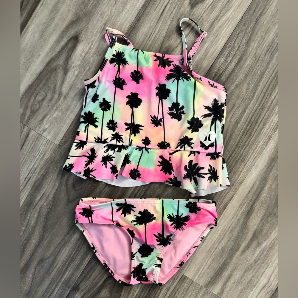 Hurley Kids Swim Bikini Set - Pink and Black Palm Design